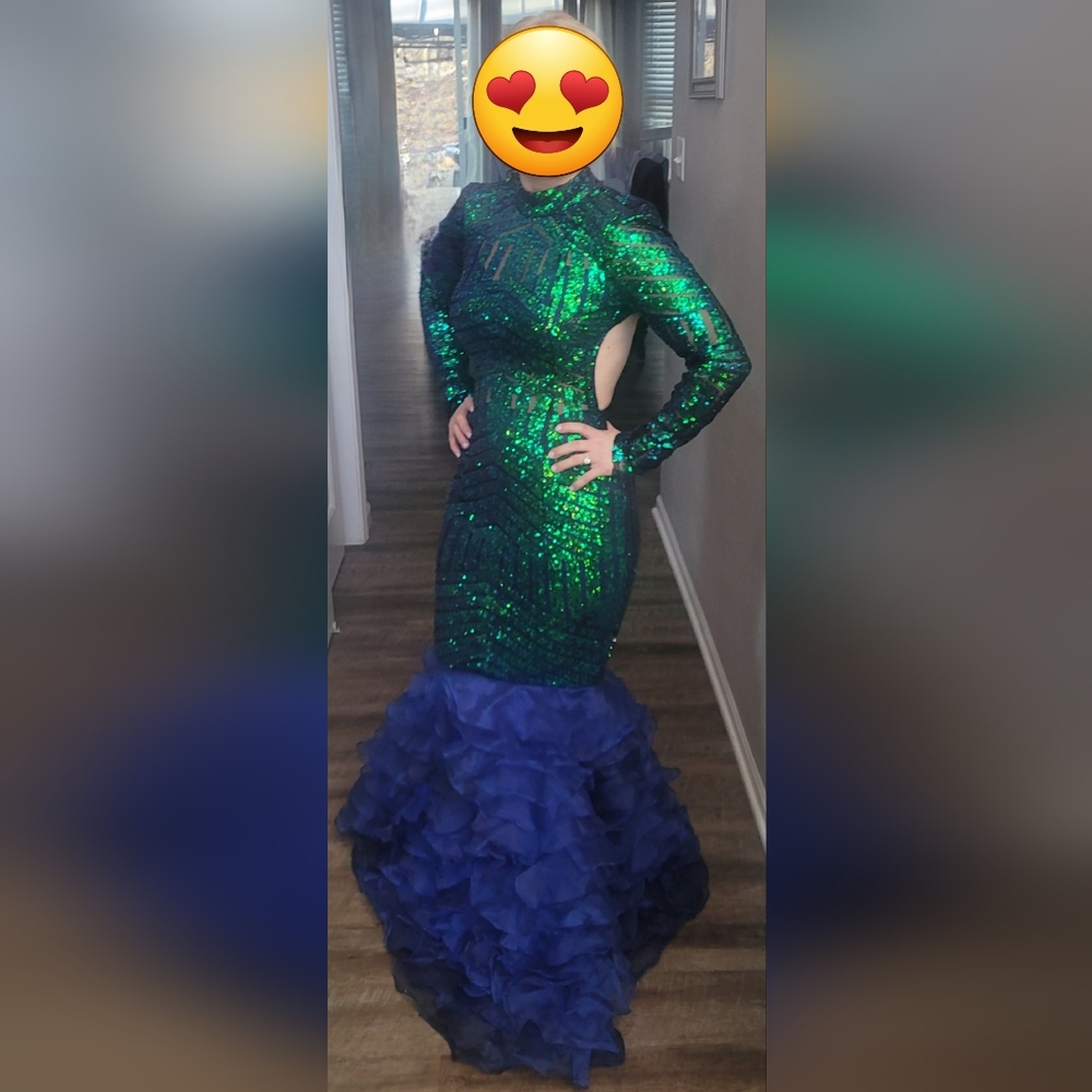 Stunning Green and Blue Sequin Gown